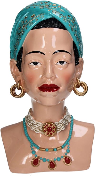 Buste Vaas Lady Necklace – Kleurrijk Borstbeeld Vrouw – 29 cm Hoog – Polyresin Woondecoratie – Multi-color – Bohemien Eyecatcher