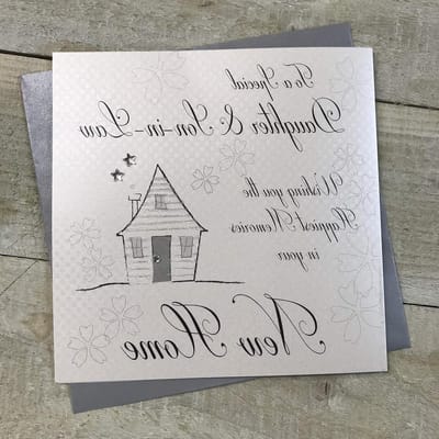 Handgemaakte Wenskaart - Nieuwe Thuis Kaart - Gefeliciteerd Wonen - Met Glitter Afwerking - 16 x 16 cm - Wit Katoen