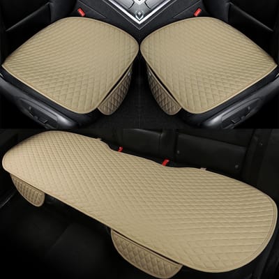 Hoes voor Autostoelen van PU Leer met 1 Paar Zitkussens en Achterbankhoes, Universele Pasvorm voor 90% van de Voertuigen, Beige kleur