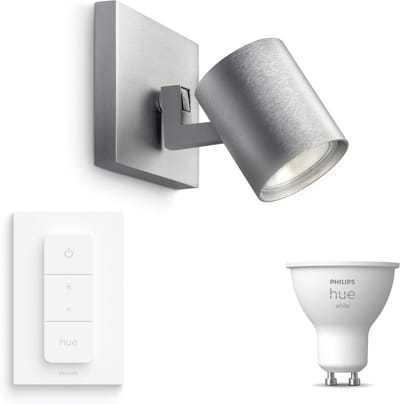 Philips Hue Runner Opbouwspot (Aluminium) - Warmwit Licht - Incl. Hue Dimmer Switch - Wandspot of Plafondspot met 1 Lichtpunt - GU10 - Hue White