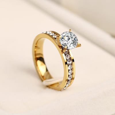 Bague en acier inoxydable 316L en cristal pour femmes, cercle CZ, bijoux de fiançailles à la mode, cadeaux 9 or