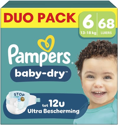 Pampers Baby-Dry Maat 6 - 68 Luiers - 13kg-18kg - Tot 100% lekvrij & comfortabele nacht