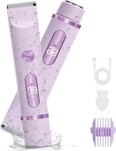 2 In 1 Ladyshave met Display – Elektrisch Scheerapparaat – Waterdichte - Voor Gezicht/Oksels/Benen/Bikinilijn - Scheerapparaat Vrouw – Trimmer Vrouw Intiem – Zachte En Pijnloze Ladyshave – Paars - 1 stuks