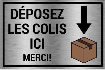 Déposez les colis ici merci bord - gecoat brushed aluminium - grijs zwart | 18 x 12 cm