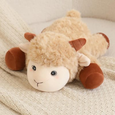 2433Cm Agneau Pelucheux Allongé Mouton Poupée Jouet en Peluche Rempli Marron Gris Blanc Animal de dessin animé Peluche Cadeau d'Anniversaire 24cm