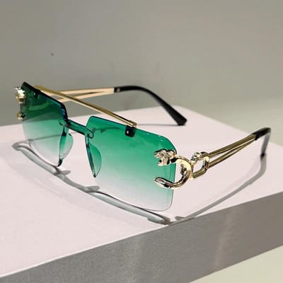 Randloze Vierkante Zonnebril Heren Mode Vintage Dubbele Neusbrug Shades Dames Trendy Luxe Merk Design Verloop Zonnebril golden blue