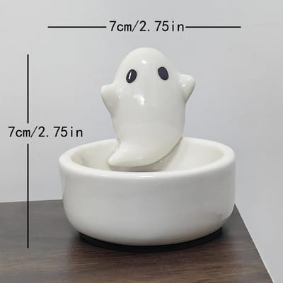 3 STUKS Keramische Cartoon Spook Kaarsenhouder Huis Sfeer Aromatherapie Kaarsenhouder Halloween Creatieve en Leuke Kaarsenhouder 7x7cm&1pcs white