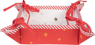 Clayre & Eef Broodmand 35x35x8 cm Wit Rood Katoen Vierkant Notenkrakers Cadeau keuken