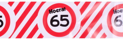 Afzetlint | rood en wit | lengte 10 meter | verjaardag 65 jaar