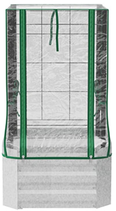 Verhoogd plantenbed met plastic hoes en rek, geschikt voor klimplanten. 53 x 53 x 90 cm zilver PVC, kan worden gebruikt in tuin, balkon of patio.