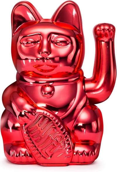 Donkey - Wuivende Gelukskat Maneki-Neko - glanzend rood - Special Xmas Edition