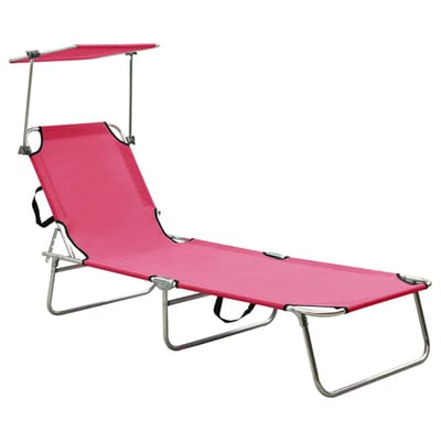 vidaXL - Ligbed - met - luifel - inklapbaar - staal - magenta