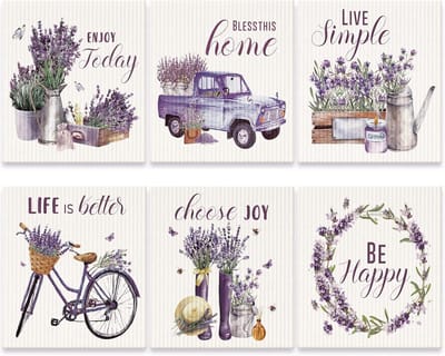 6x Duurzame Keukendoeken Set - Zeer Absorberend en Herbruikbaar Vaatdoek | Bloemenpatroon | Lavendel
