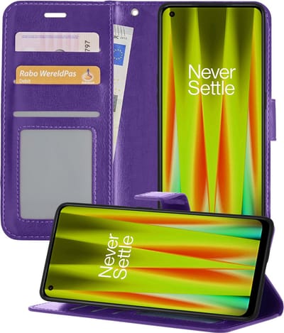 Hoesje - Met Pasjeshouder - Geschikt voor OnePlus Nord CE 2 - Luxe Bookcase Portemonee - Flip Case - Kunstleer Book Case - Flipcase - Book Cover - Walletcase - Portemonneehoes - Telefoonhoesjes - Paars