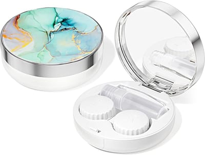 Contactlenshouder, schattig reiscontactlensdoosje met vloeistofcontainer, ideaal voor dagelijks gebruik, reizen en buitenactiviteiten (7,6*7,6 cm)