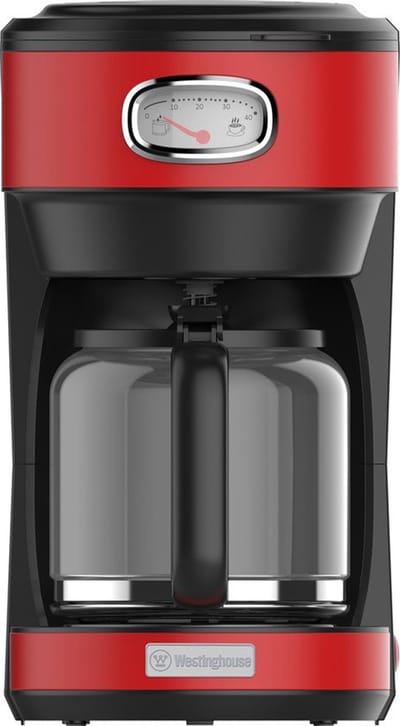 Westinghouse Retro Filter-koffiezetapparaat – Filterkoffie – Herbruikbaar Filter – 1,25L – 10 Koppen – 1000W – Rood