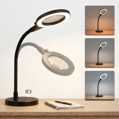 SBR - Zoom+ loeplamp met led verlichting - Tafelloeplamp - 3 licht kleuren - Sterke 2.25x vergroting - Zwart 2.25x