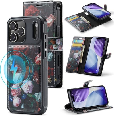 Casemania Hoesje Geschikt voor Apple iPhone 17 Pro - Stilleven met Bloemen Print - Geschikt voor MagSafe - Kunstleer 2 in 1 Afneembare Bookcase - Magnetische Telefoonhoesje met Kunst Print en Pasjeshouder