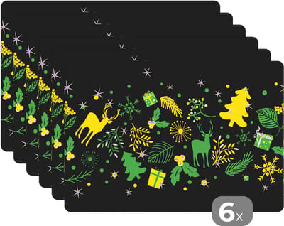 Placemat - Placemats kunststof - Kerst - Patroon - Hert - 45x30 cm - 6 stuks - Hittebestendig - Anti-Slip - Onderlegger - Afneembaar