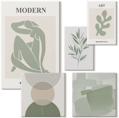 Wallfluent Set van canvas schilderijen - Moderne stijl met abstracte vormen en plantenmotieven Canvas Schilderijen Set - Set van 5 Canvas Schilderijen - Groente Set van Canvas Prints - Deel Canvas Kunst Set - Boheemse Canvas Kunst Set