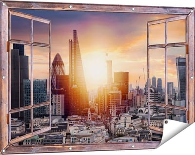 Gards Tuinposter Doorkijk Londen Stad bij Zonsopgang - 120x80 cm - Tuindoek - Tuindecoratie - Wanddecoratie buiten - Tuinschilderij