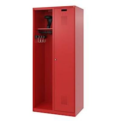 Brandweerkluis C+P Evolo Kombi, 2 vakken voor 1 persoon, met helmhouder, vloerglijders, B 800 x D 500 x H 1850 mm, RAL 3000 vuurrood