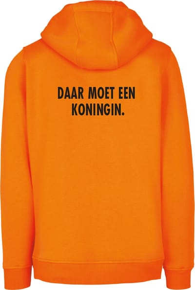 Hoodie oranje M - Daar moet een koningin. - soBAD. - Koningsdag - Oranje hoodie dames - Oranje hoodie heren - Unisex - Regular fit