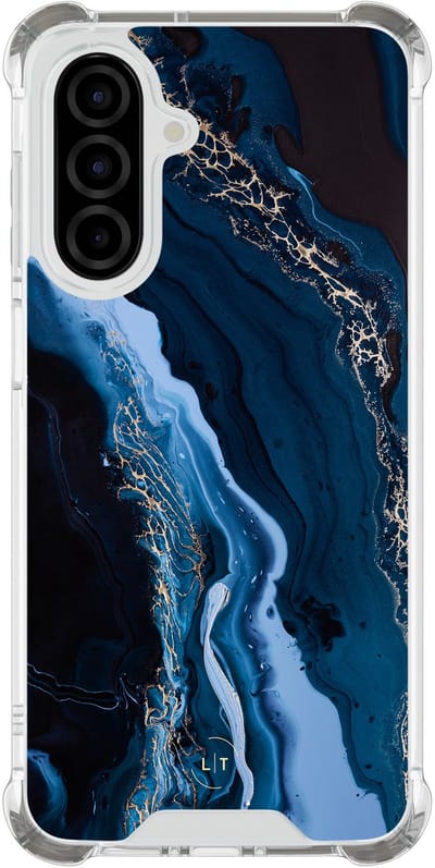 Shockproof hoesje - Geschikt voor Samsung Galaxy A26 - Marmer lagoon blauw - Extra sterke case - TPU/polycarbonaat - Marmer - Blauw, Transparant