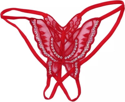Scoby - Sexy String Dames - Peek-a-Boo Lingerie - Open Kruis Slipje - Butterfly Design - Geschikt voor Erotische Gelegenheden - Rood