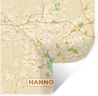 Muurstickers - Sticker Folie - Plattegrond - Hannover - Vintage - Kaart - Stadskaart - 100x100 cm - Plakfolie - Muurstickers Kinderkamer - Zelfklevend Behang XXL - Zelfklevend behangpapier - Stickerfolie