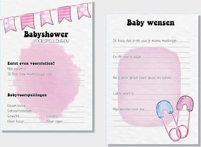 2x20 leuke Babyshowerkaarten | Sspelletje invulkaarten (A5 formaat) 2x20Babyshower06