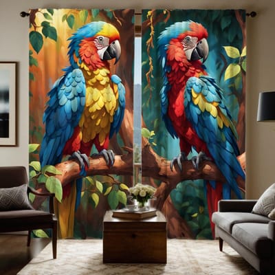 2 pièces HD série de couleurs numériques rideaux ara décoration de la maison style décoration salon chambre tringle rideaux effet style W52H63inchW132H160cm blue