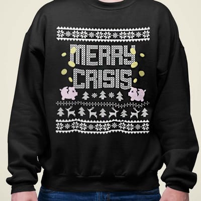 Foute Kerst Trui Zwart Merry Crisis Piggybank XS