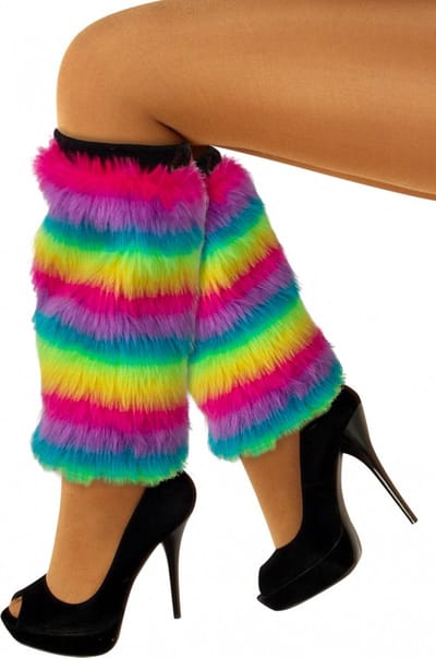 Paar Beenwarmers pluche regenboog streep - Carnaval thema feest party evenement pink party festival