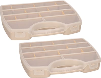 Plasticforte Opbergkoffertje/opbergdoos/sorteerbox - 2x - 13-vaks - kunststof - beige - 25 x 21 x 4 cm