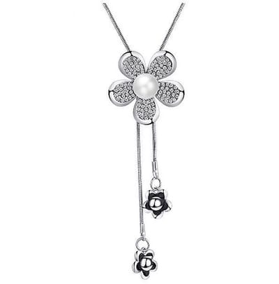 N3 Collecties Vrouwen Statement Ketting Zilver Kleur Kristal Bloem Lange Kettingen Collier