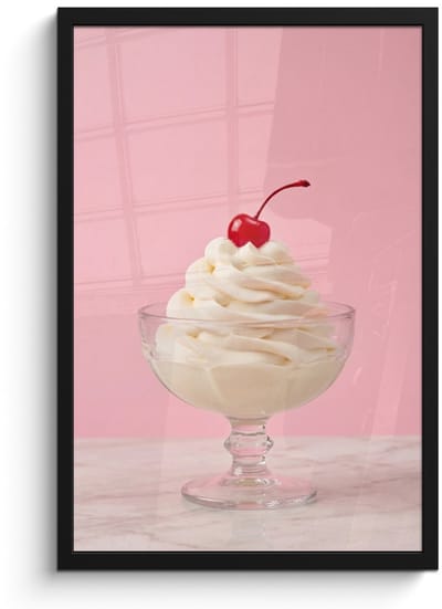 Poster in lijst - Fotolijst 40x60 cm - Posters - Kers - Slagroom - Roze - Posterlijst zwart - Decoratie - Wanddecoratie woonkamer - Muurdecoratie slaapkamer