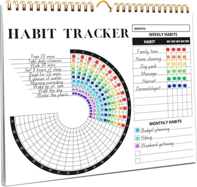 Habit Tracker Agenda - Dagelijkse Planner Doelen - Productiviteit Verhogend - On-gedateerd Dik Papier - 24.89 x 24.89 cm