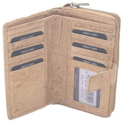 Oi beige gemêleerde rits portemonnee / halflange lederen damesportemonnee voor veel pasjes / leren beurs afsluitbaar / ritsportemonnee met diep biljetvak en rits voor muntgeld / Anti skim / latte-kleurig leer / 477Latte
