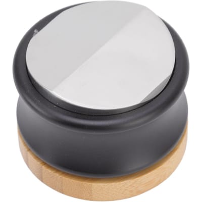 Distributeur de café Alliage d'acier inoxydable Double tête Profondeur réglable Niveleur de café avec base en bambou 53mm / 2.09in white