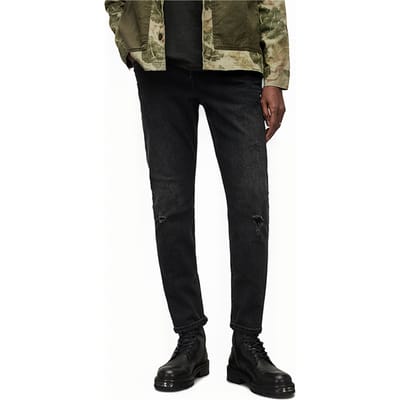 AllSaints Rex Damaged Washed Black Size: W28L30 | Slim Outlet | Heren | Blauw