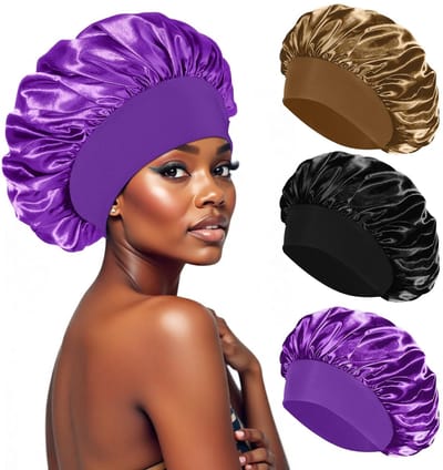 JHUBERS- Slaapmuts Satijn 3 Stuks - Elastisch - Bescherming voor Lang Haar - Voor Vrouwen - Voor Krullend Haar - Diameter 33 cm - Nachtmuts