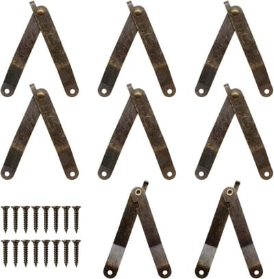 Set van 8 Gegalvaniseerde IJzeren Scharnieren, Retro Ontwerp, 83mm Lang, 11mm Breed, Vouwscharnier met Vergrendeling voor Meubel- en Kastdeuren, Dekselondersteuning en Deuren