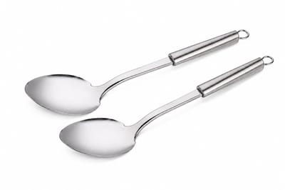 Opscheplepels Set van 2 – RVS Serveerlepels 34 cm voor Soep, Sauzen en Gerechten – Soeplepels voor Dagelijks Gebruik - Lang Handvat en Ophangoog