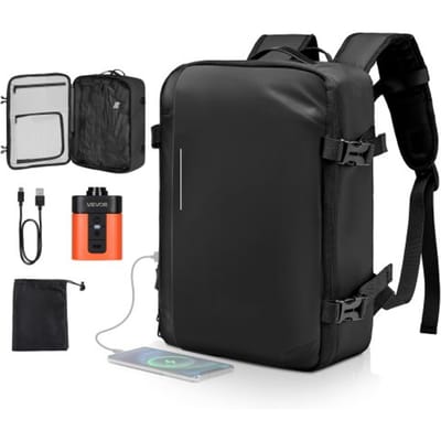 VEVOR Vacuüm Reisrugzak, 35 L, Vacuüm Compressie Reisrugzak met Luchtpomp, Meerdere Zakken en Compartimenten, Waterbestendige Handbagage, Casual Tas voor Persoonlijke Spullen, Zwart