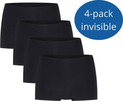 Beeren 4-pack invisible dames short Laura zwart Maat S/M