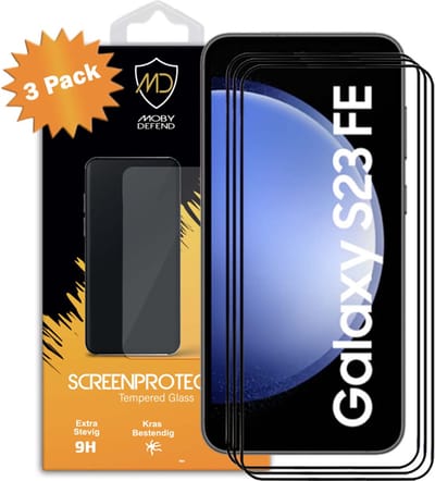 3-Pack MobyDefend Screenprotectors - Geschikt voor Samsung Galaxy S23 FE - Screensavers Met Zwarte Randen - Gehard Glas