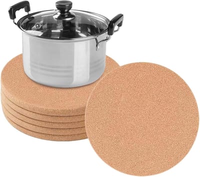 Ynkkvre - Onderzetters - ronde kurken onderzetters set van 6 - hittebestendig en absorberend - kurk - extra dik en duurzaam - geschikt voor pannen en potten, 19 cm