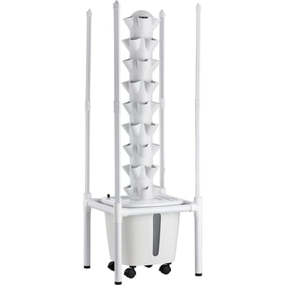 Hydroponische Toren, 45 Bakjes 9 Lagen Hydroponisch Kweeksysteem Kit met LED Groeilicht, App Bediening & Wieltjes, Verticale Thuis Tuin met 20L Watertank