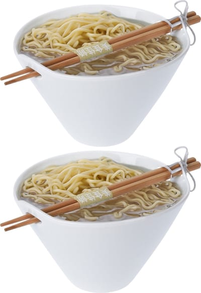 Excellent Houseware Ramen bowl - 2x - inclusief chopsticks - porselein - noodle kom set